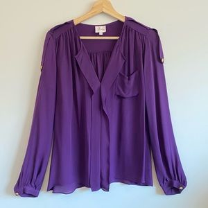 Parker 100% Silk Spilt Neck Pull Over Top Purple M